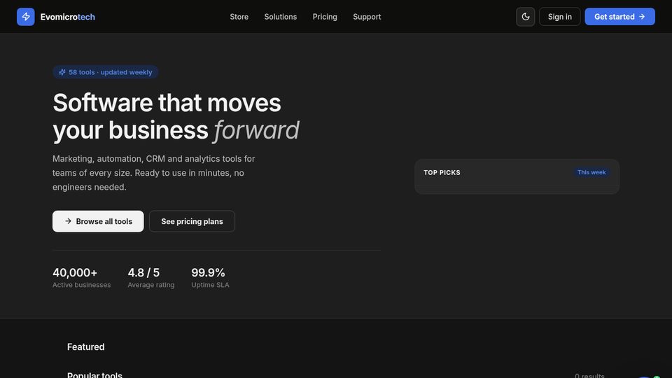 Evomicrotech Store website screenshot: Software Store, built by Bismarck Ndou